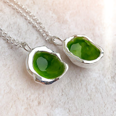 Sterling Silver 'Hidden Glen' Green Enamel Droplet Necklace